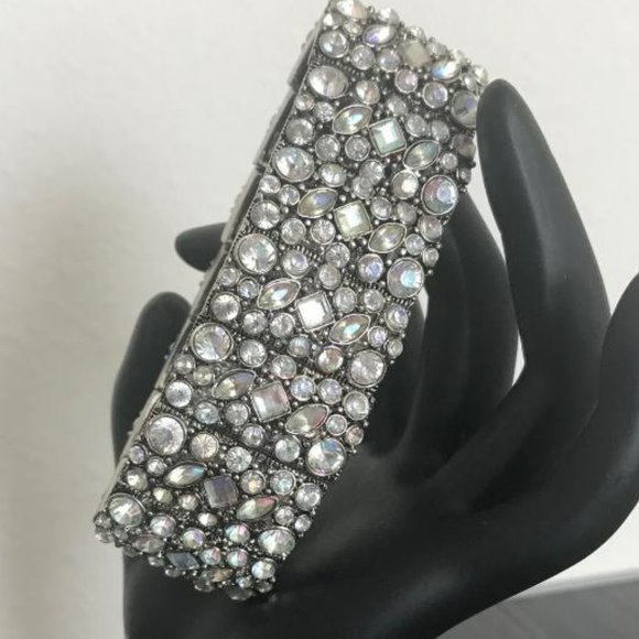 Silver-Tone & Rhinestone Stretch Panel Bracelet - Picture 2 of 6